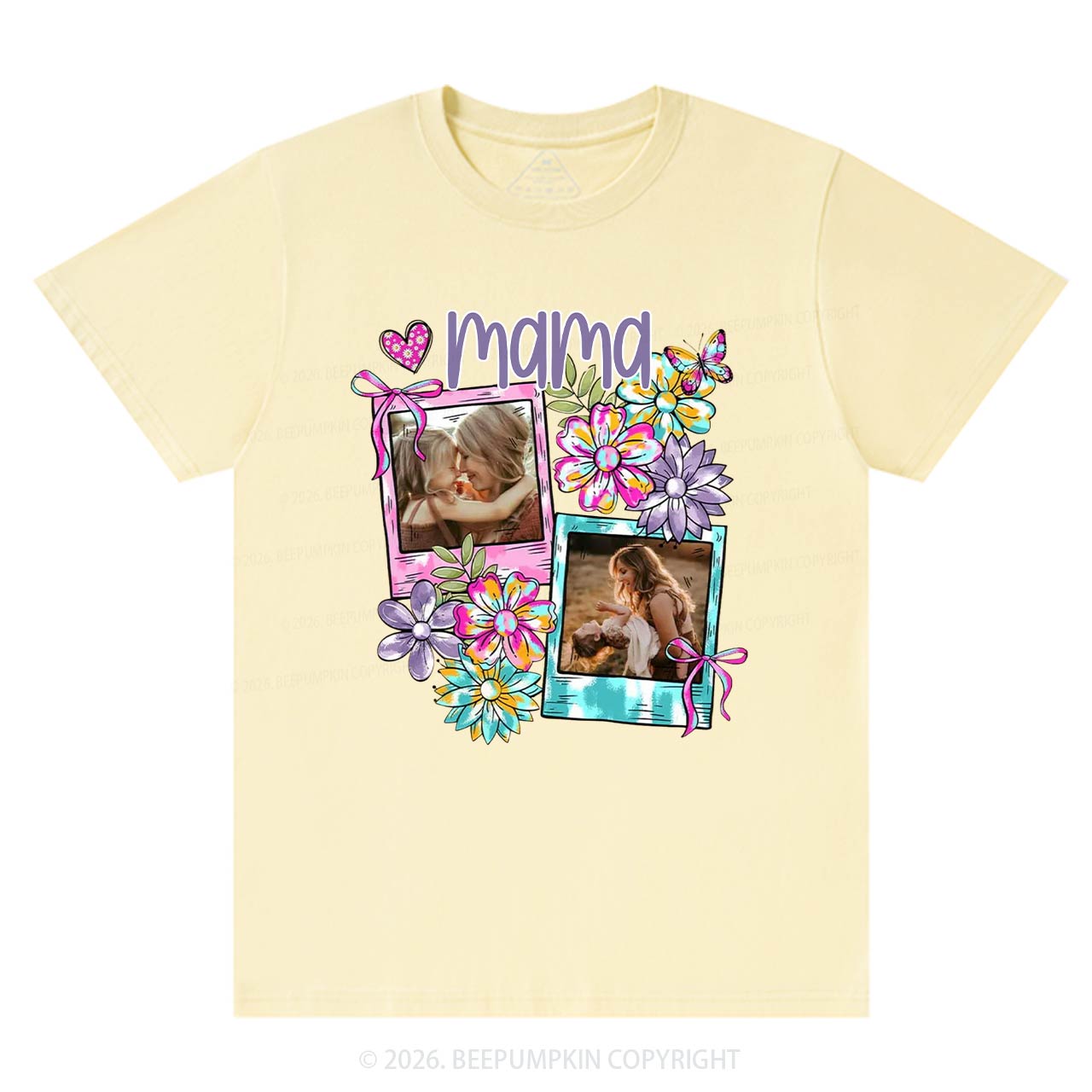 Personalized Floral Coquette Bow Photo T-Shirt For Mom