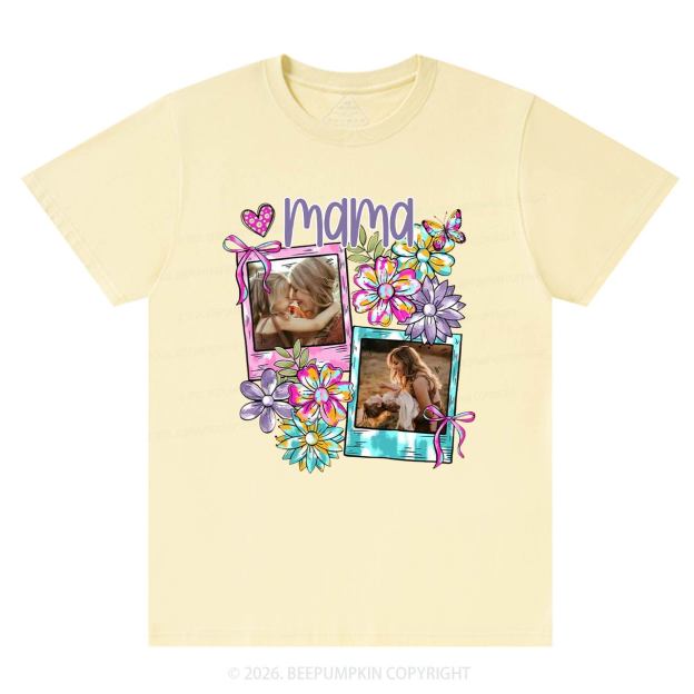Personalized Floral Coquette Bow Photo T-Shirt For Mom