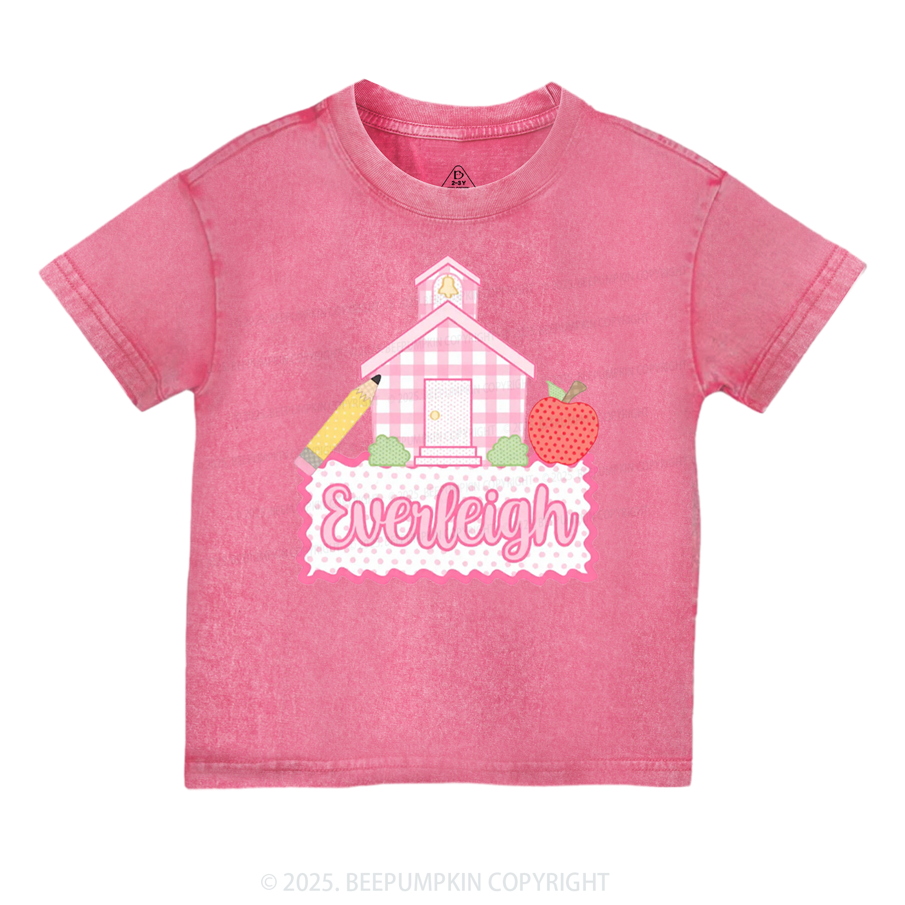 Personalized Pink Schoolhouse Toddler&Kids Washed Tees