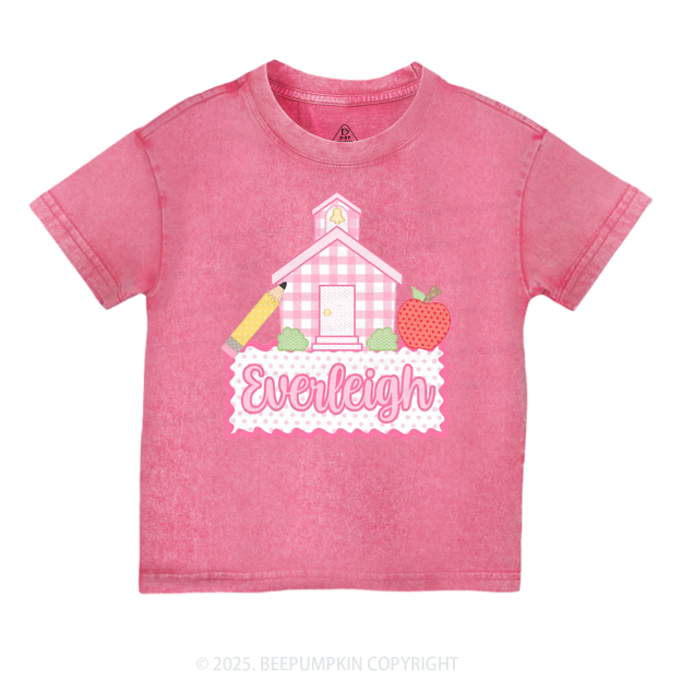 Personalized Pink Schoolhouse Toddler&Kids Washed Tees