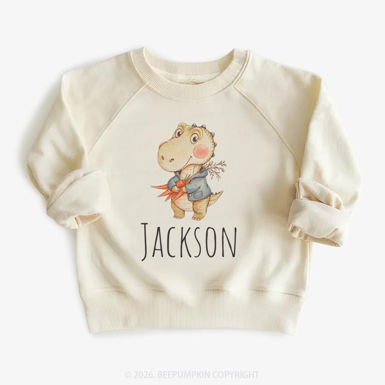 Personalized Watercolor Dino Friend Kid's Sweatshirt