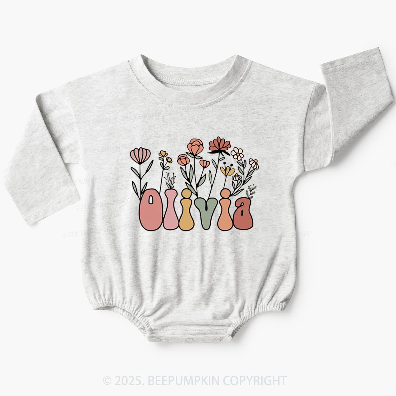 Personalized Name Flower Baby Bubble Romper Beepumpkin