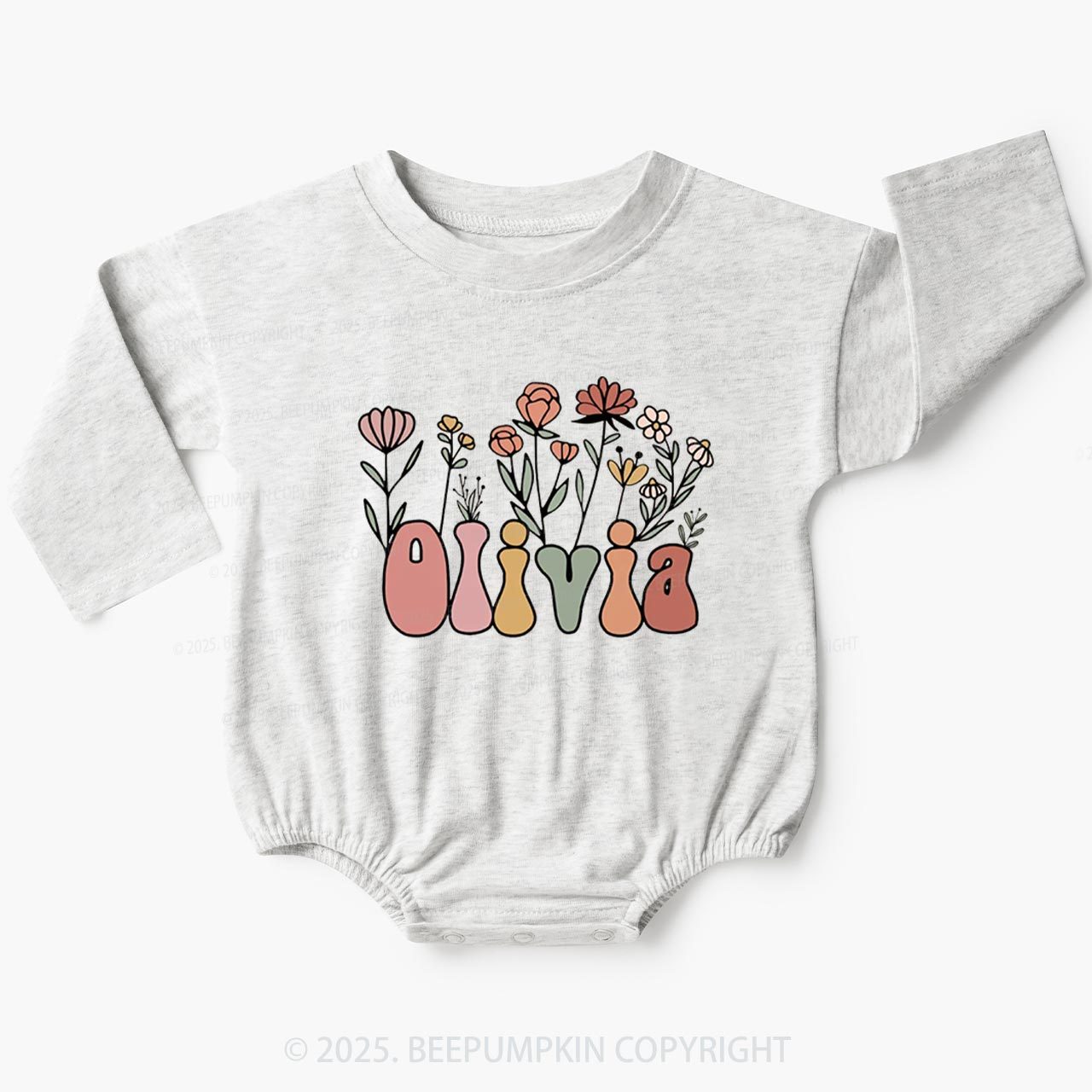 Personalized Name Flower Baby Bubble Romper Beepumpkin