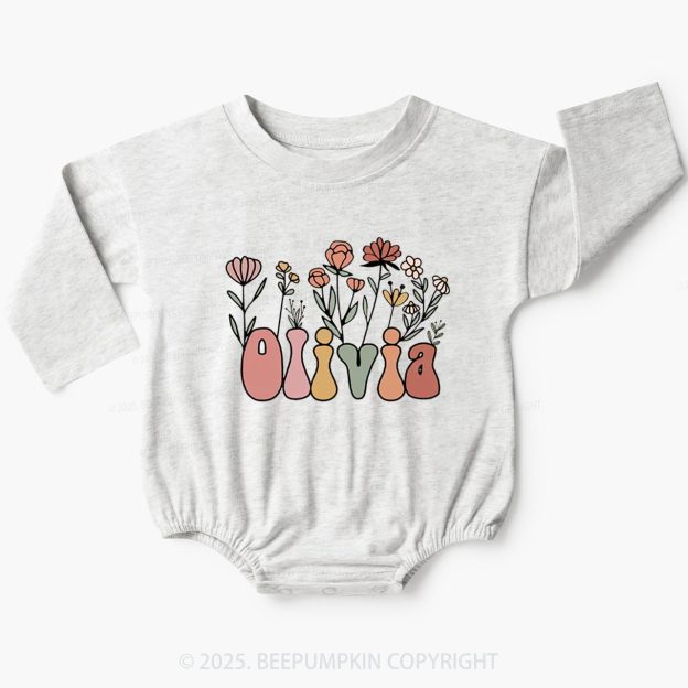 Personalized Name Flower Baby Bubble Romper Beepumpkin
