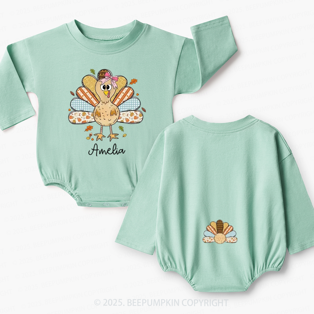 Personalized Little Turkey Thanksgiving Baby Bubble Romper Beepumpkin
