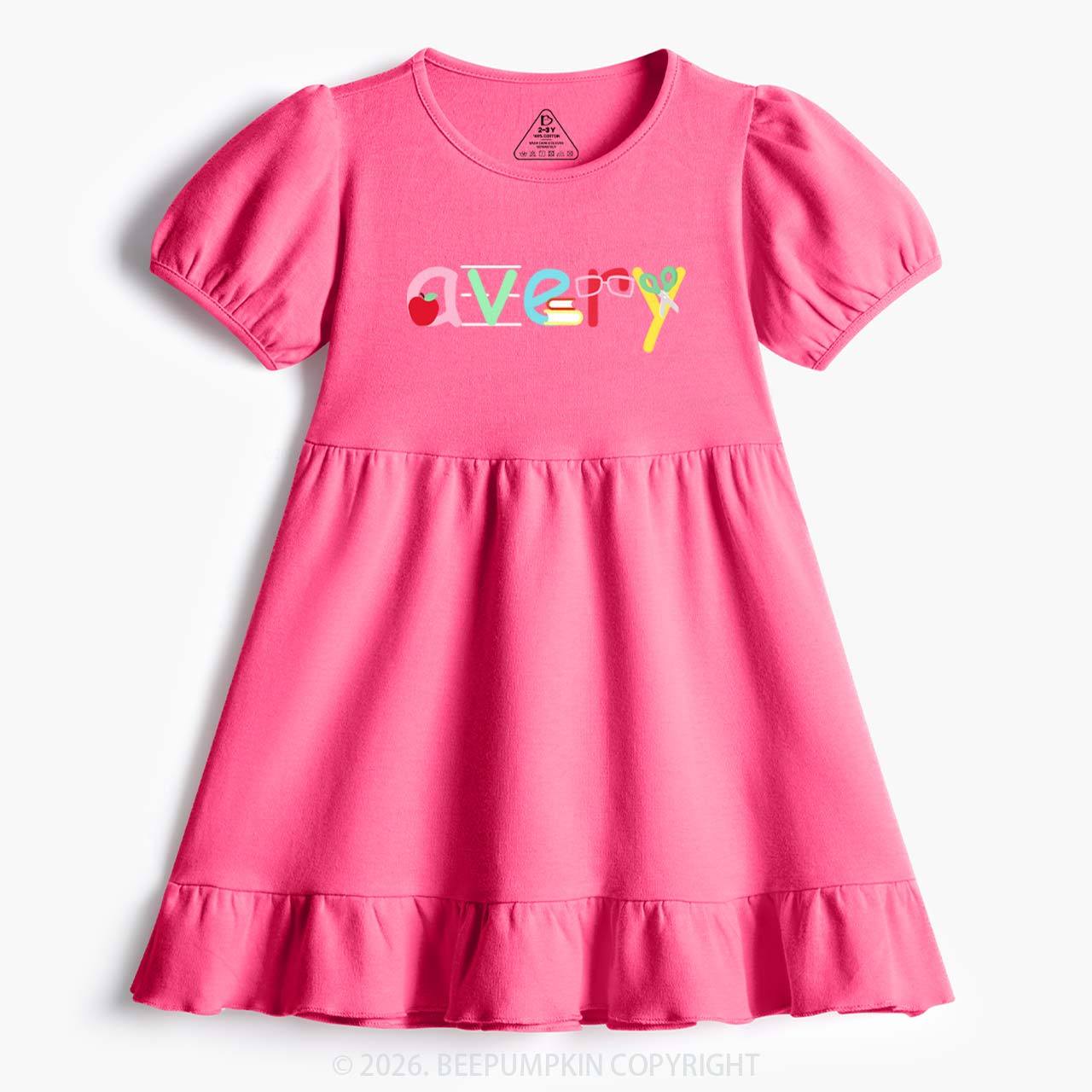 Personalized School Supply Bow Bunting Toddler&Kid's Ruffle Dress Beepumpkin  Sale-Beepumpkin™