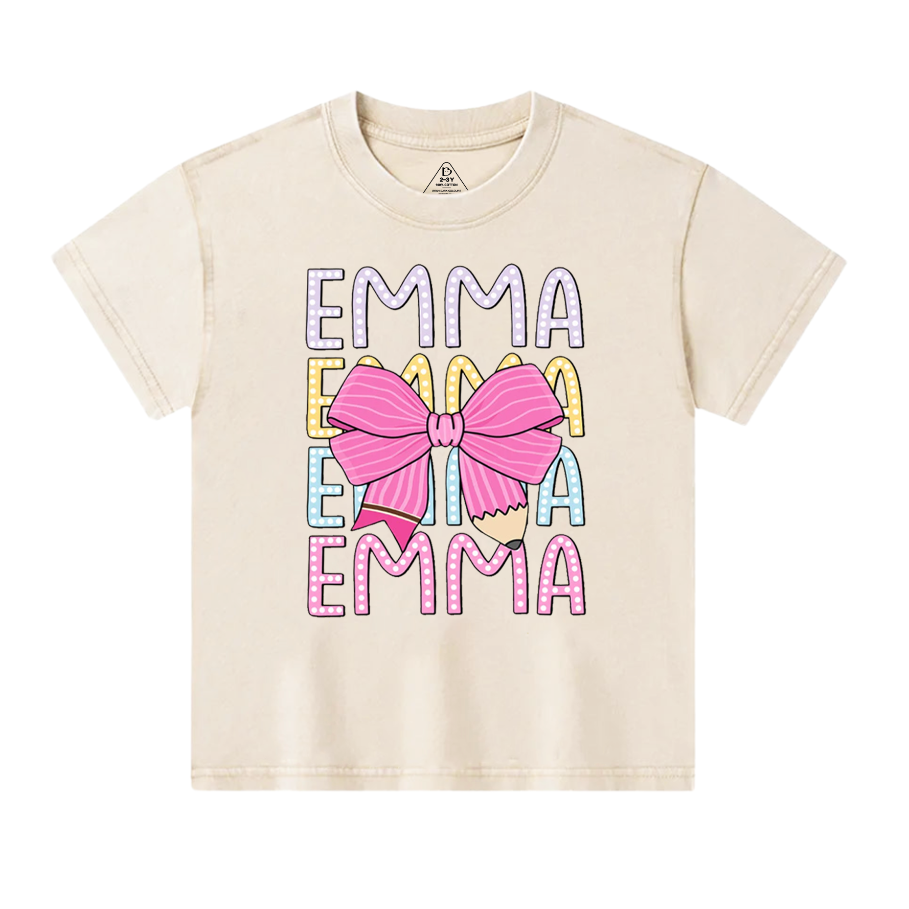 Personalized  Pink Bow Toddler&Kids Washed Tees