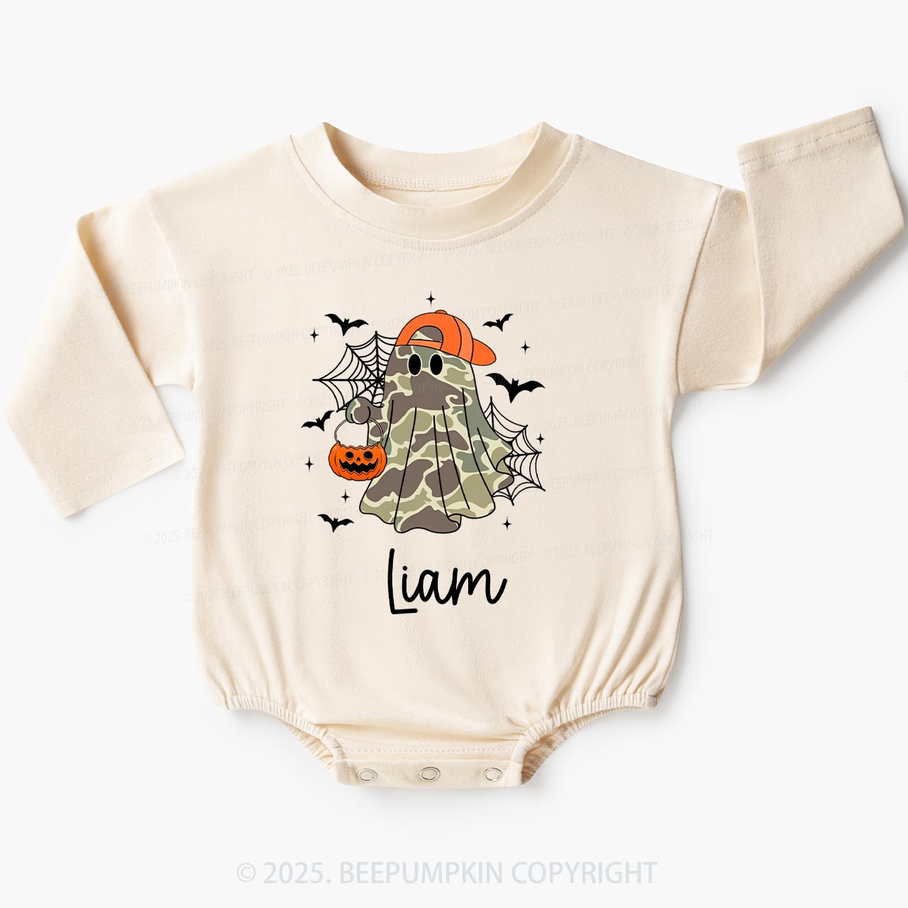 Personalized Boy Halloween Ghost Baby Bubble Romper Beepumpkin