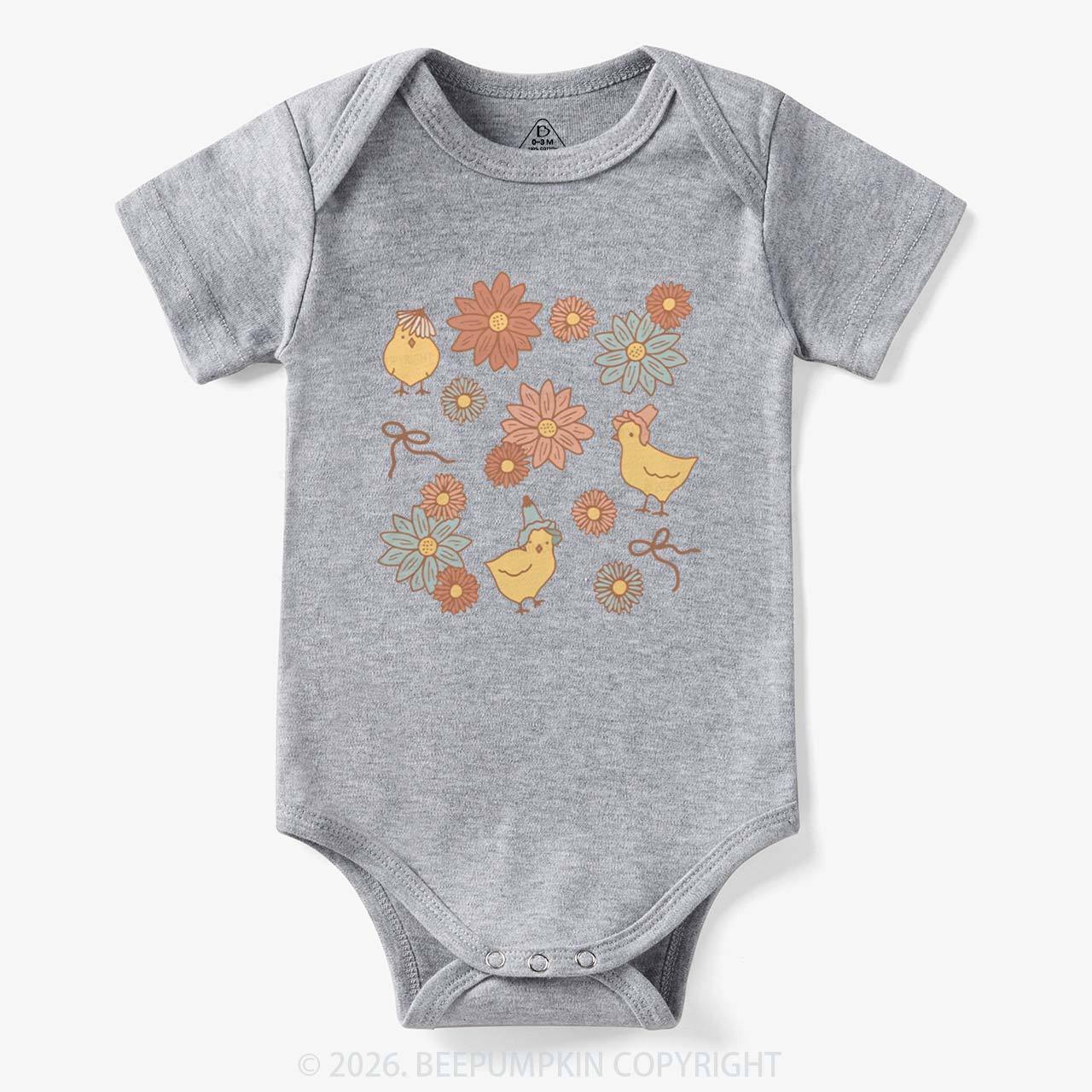 Farm Flower Chicks Baby Bodysuit