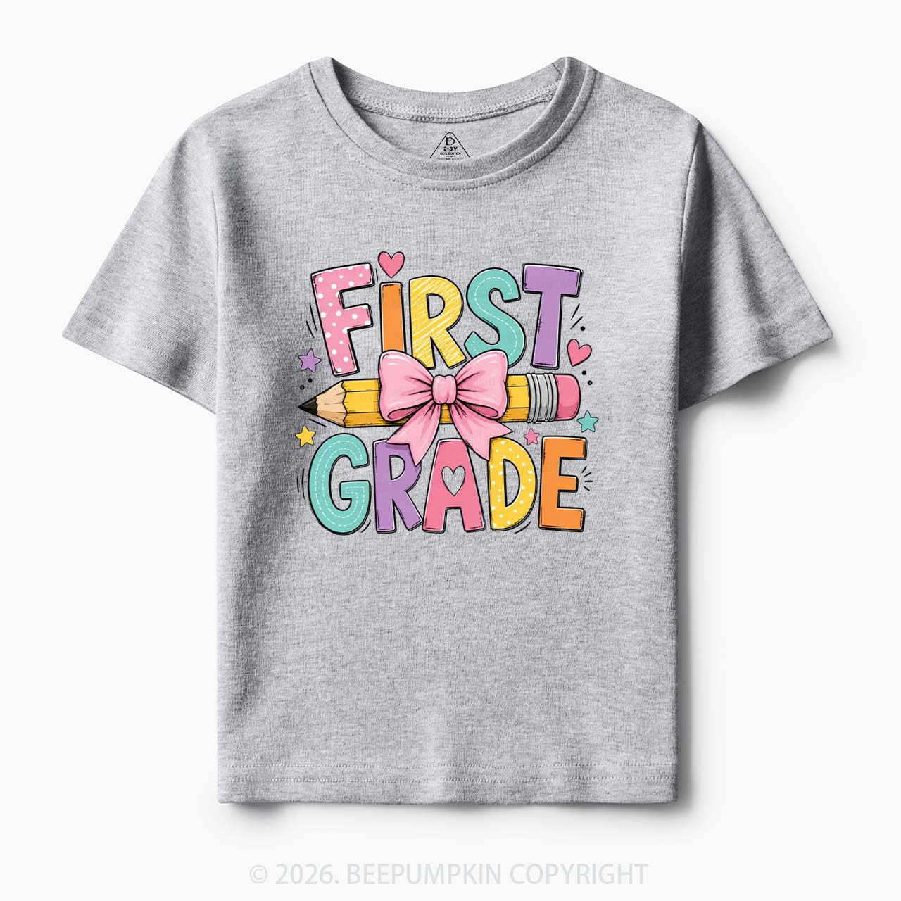 Colorful First Grade Back To School Pencil Bow Toddler&Kid's Tees