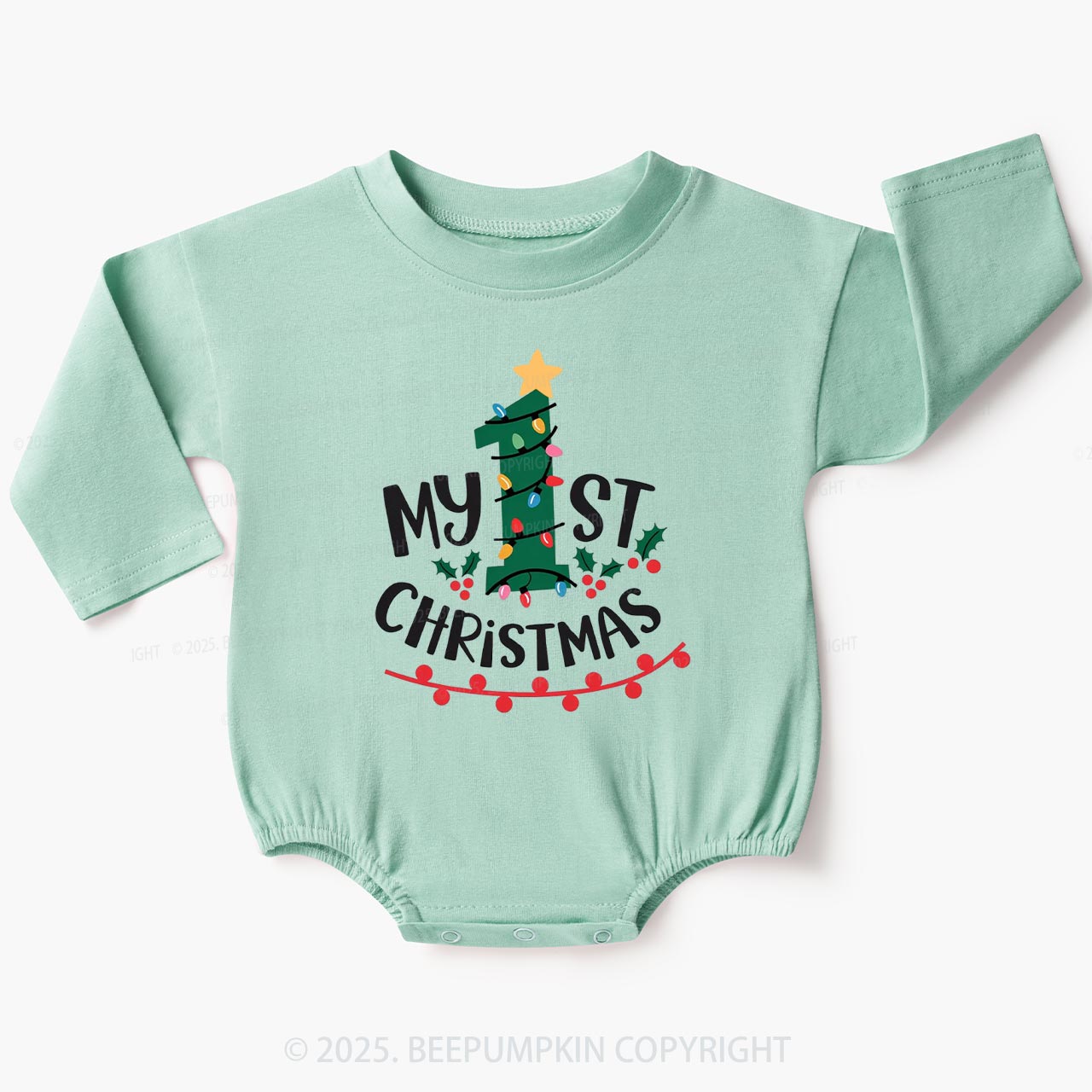 Holly Jolly 1st Christmas Baby Bubble Romper Beepumpkin