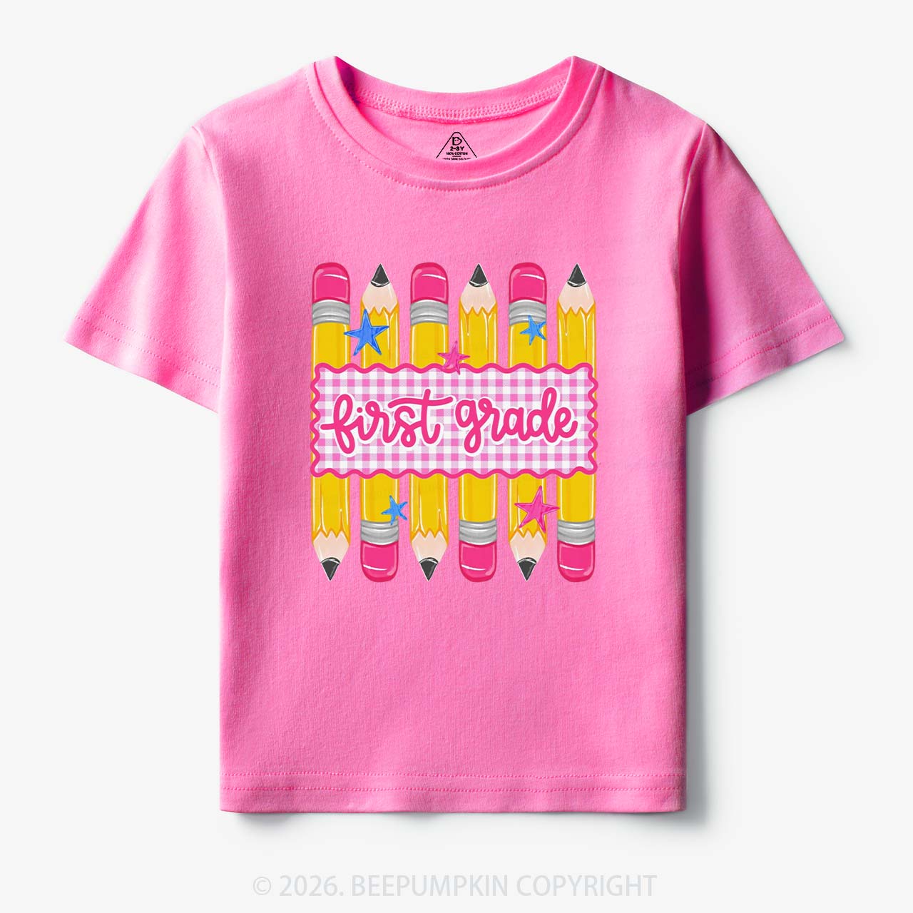 Personalized Grade Level Gingham Pencil Toddler&Kid's Tees