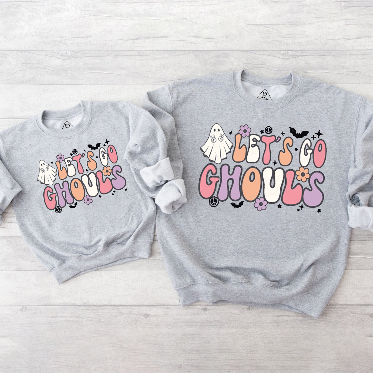 Lets Go Ghouls Retro Halloween Mom&Me Swetshirt Beepumpkin