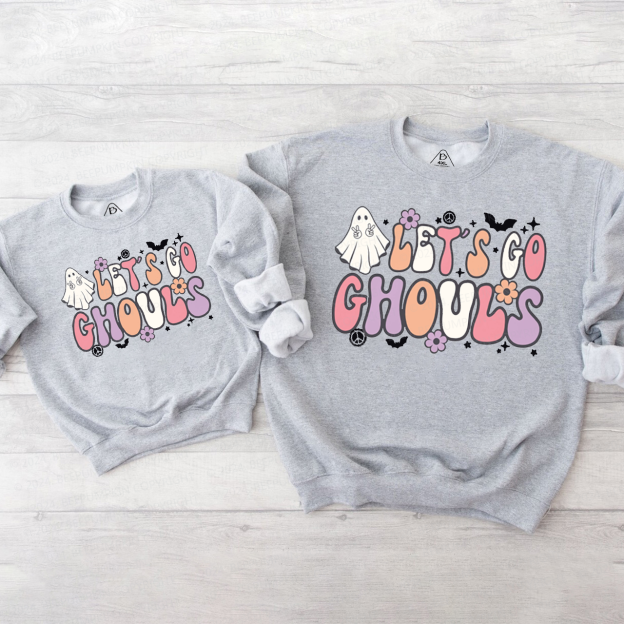 Lets Go Ghouls Retro Halloween Mom&Me Swetshirt Beepumpkin