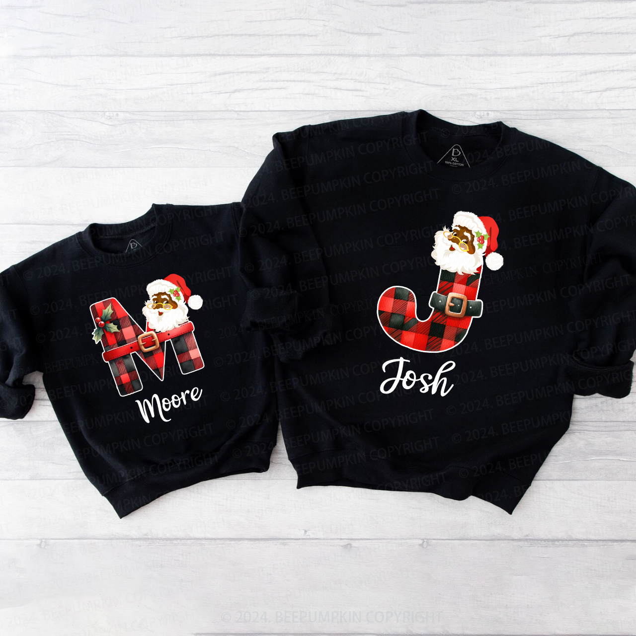 Personalized Santa Plaid Letter Christmas Matching Sweatshirt Beepumpkin