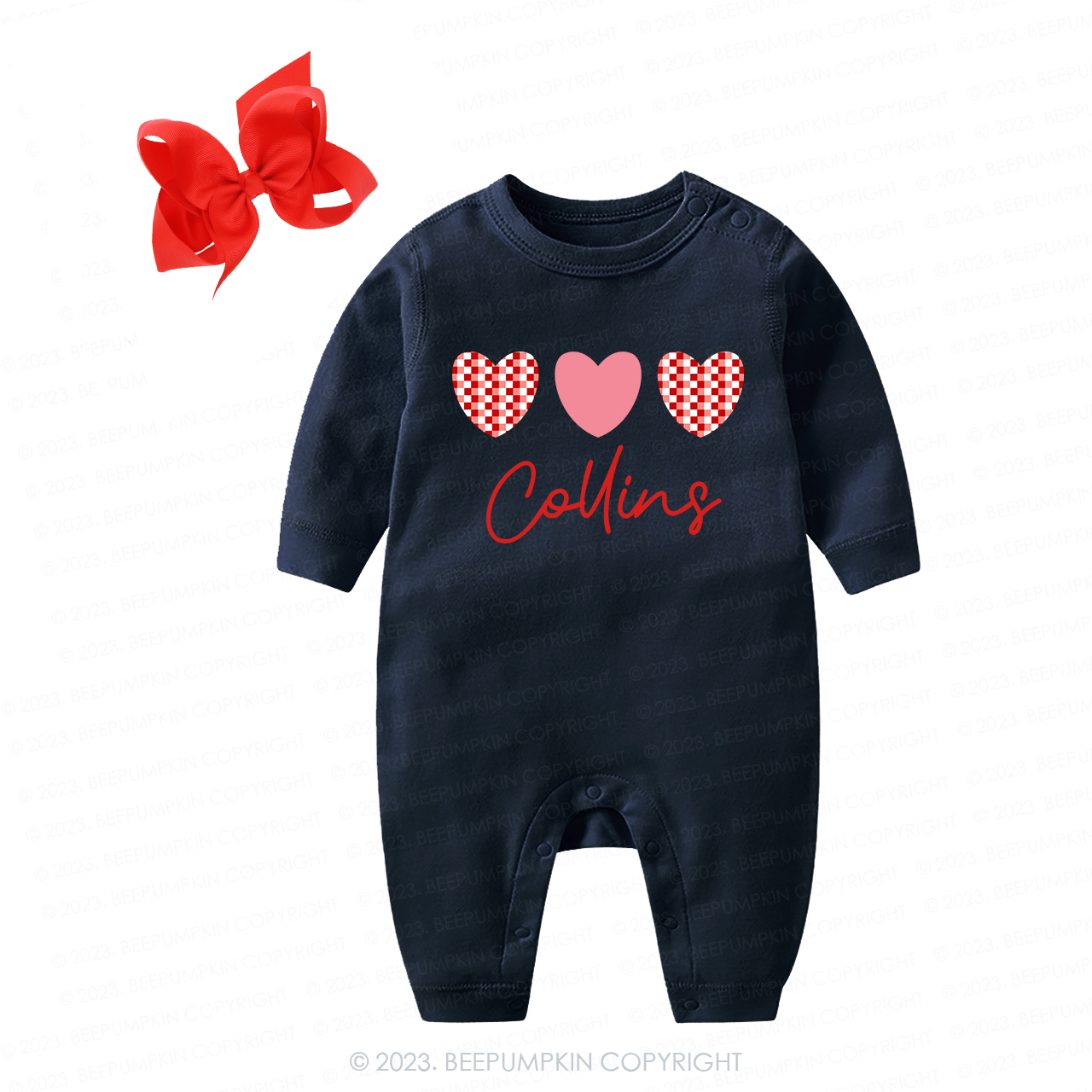 Personalized Plaid Heart Valentine's Day Baby Coming Home Outfit