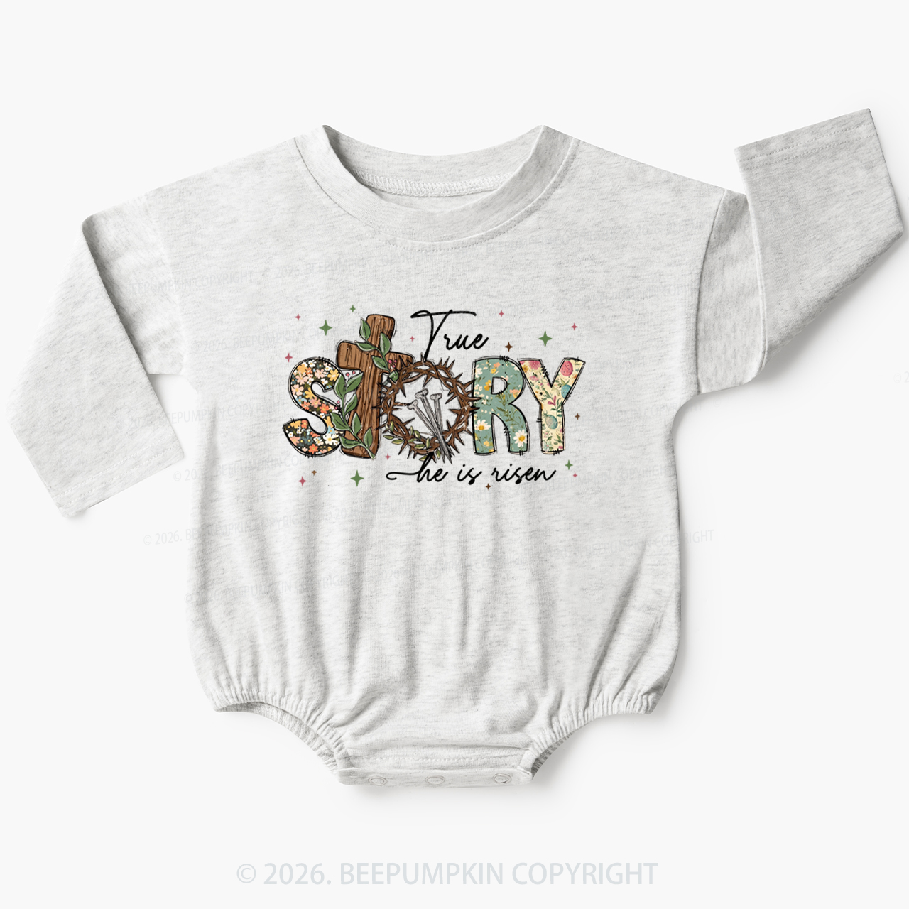 True Story He Is Risen Retro Easter Baby Bubble Romper