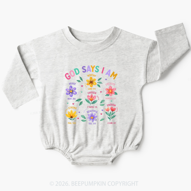 God Says I Am Flowers Baby Bubble Romper
