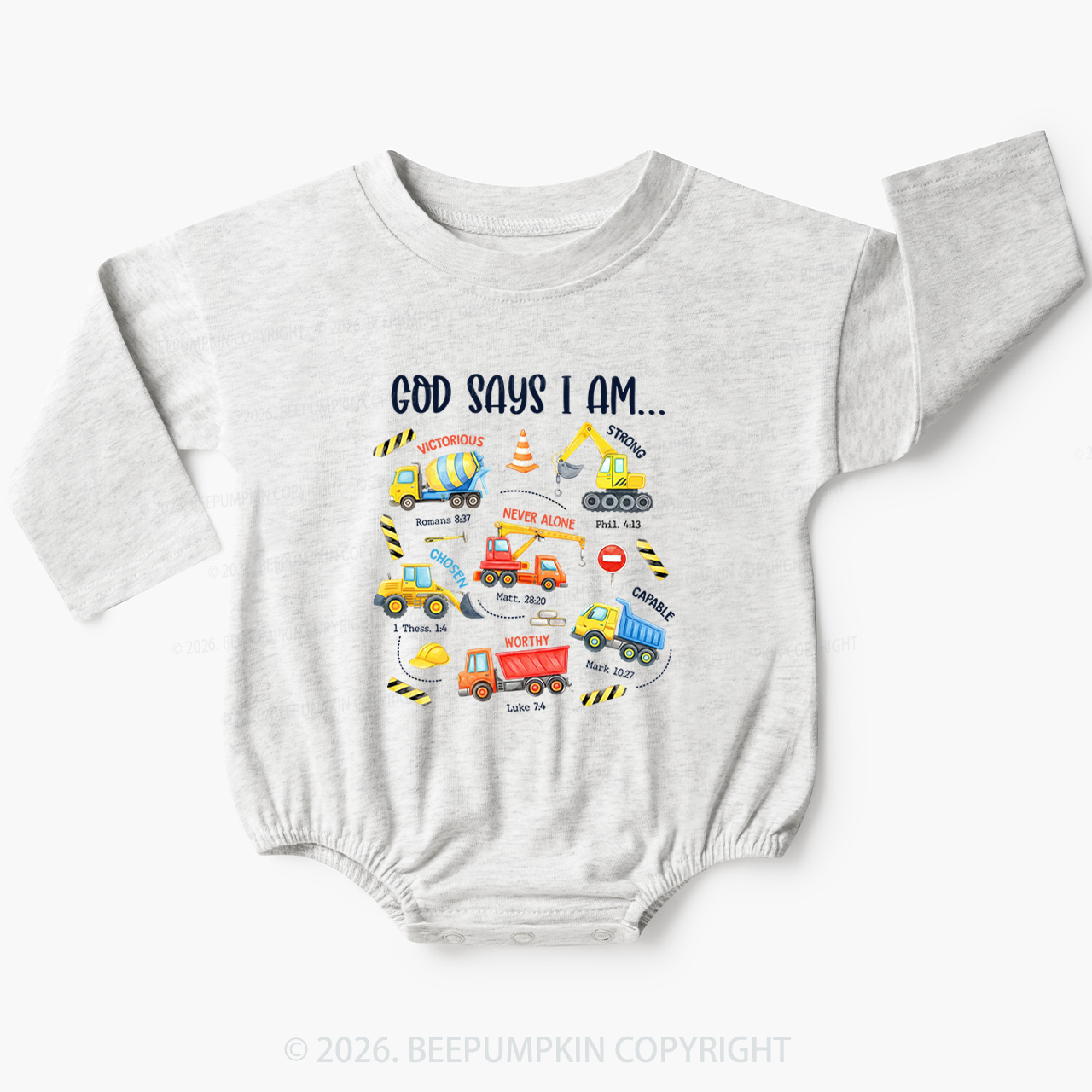 God Says I Am Construction Baby Bubble Romper