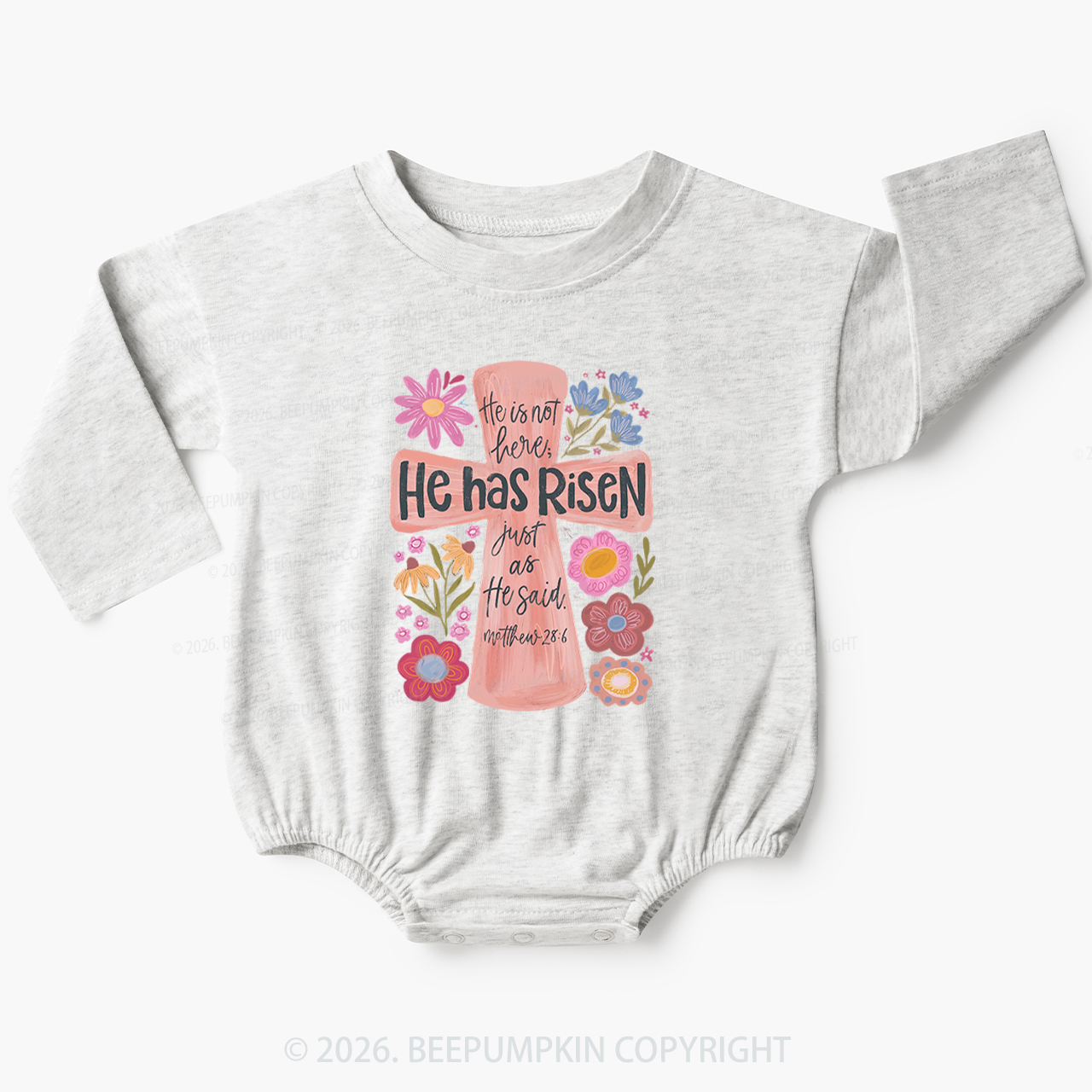 He Has Risen Christian Resurrection day Baby Bubble Romper