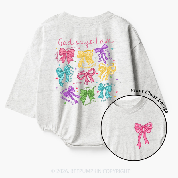 God Says I am Coquette Pink Bows Baby Bubble Romper
