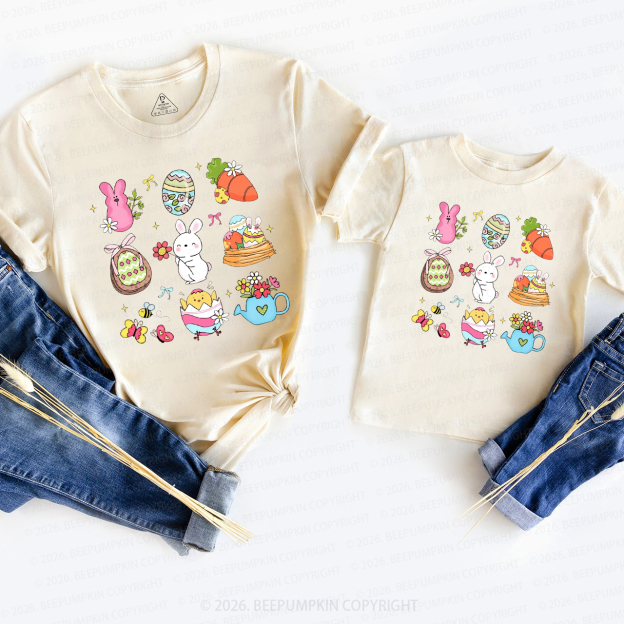 Happy Easter Cute Bunny Carrot Mom&Me Matching T-Shirts
