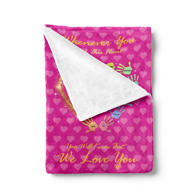 Personalized Gradient Handprints Love Heart Fleece Blanket