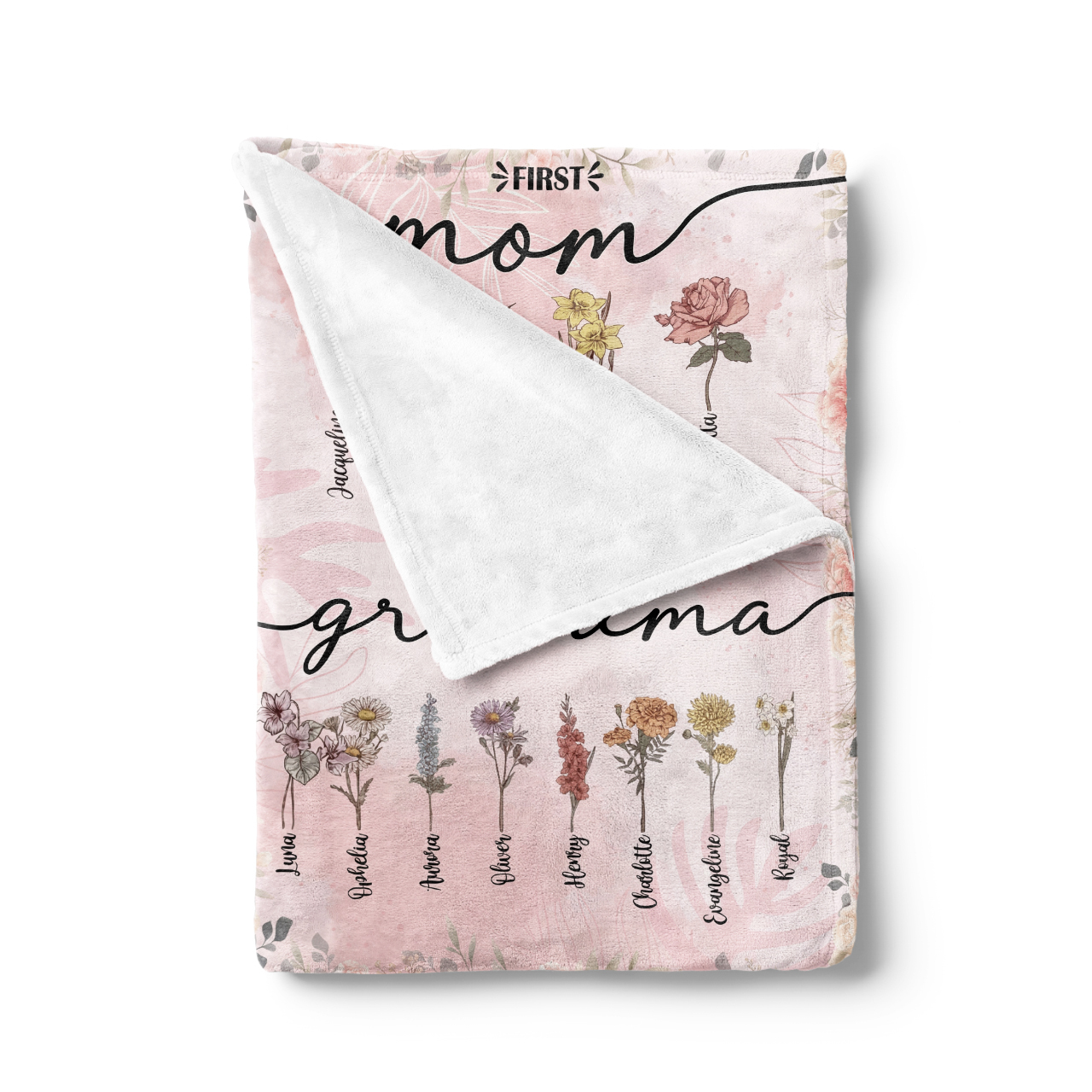 Personalized First Mom Now Grandma Birth Flower Fleece Blanket