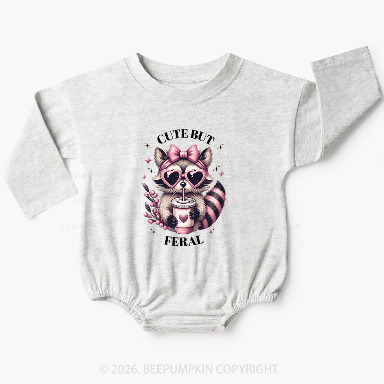 Cute But Feral Funny Raccoon Baby Bubble Romper