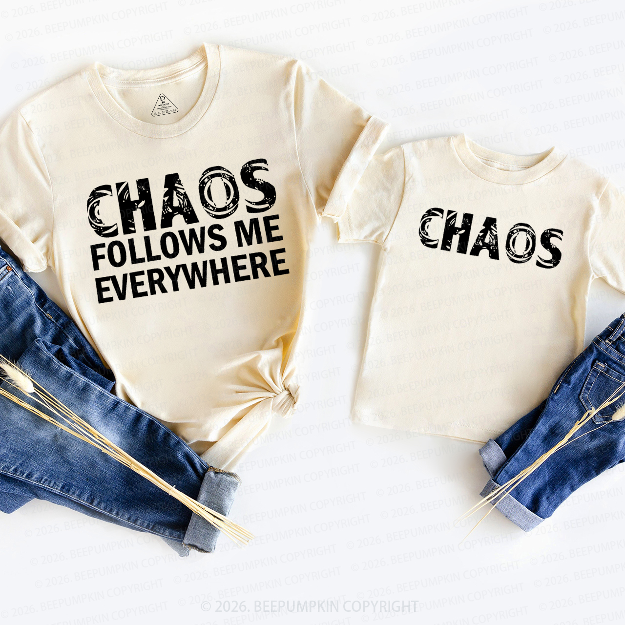Chaos Follows Me Everywhere And Chaos Mom&Me Matching T-Shirts