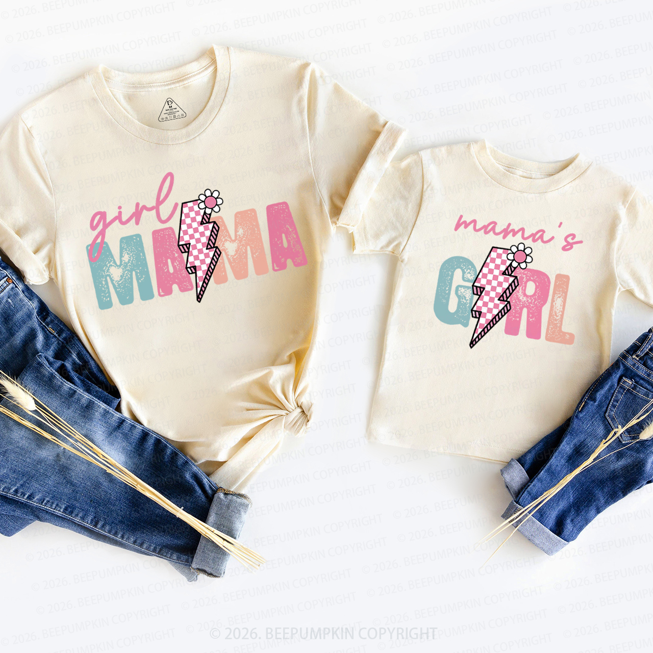 Girl Mama Mama's Girl Pink Lightning Mom&Me Matching T-Shirts