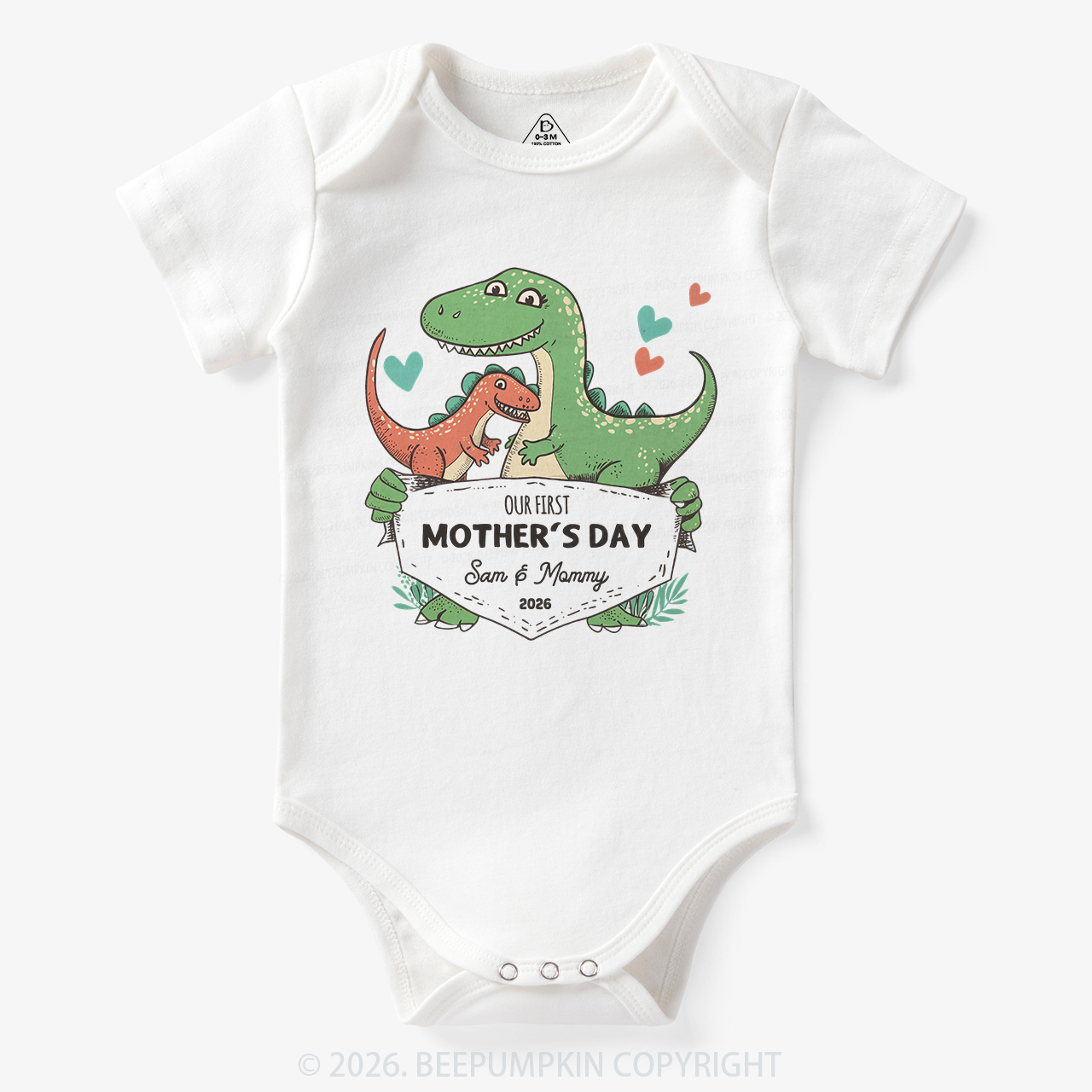 Personalized Our First Mother's Day Cute Dinosaur Bodysuit
