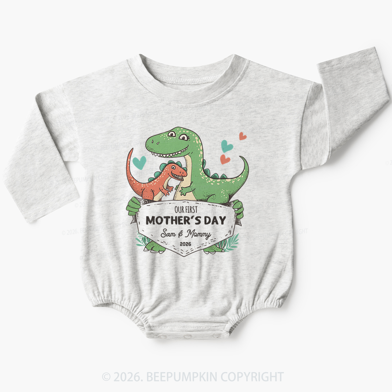 Personalized Our First Mother's Day Cute Dinosaur Baby Bubble Romper