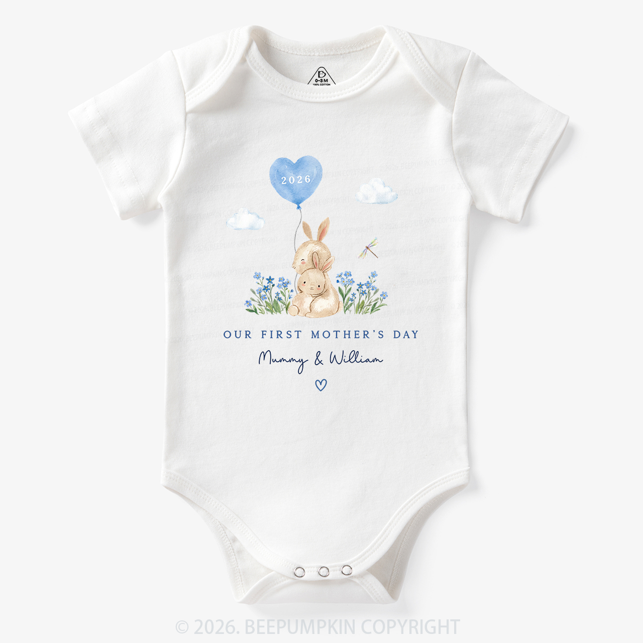 Personalized Our First Mother's Day Rabbit Together Bodysuit