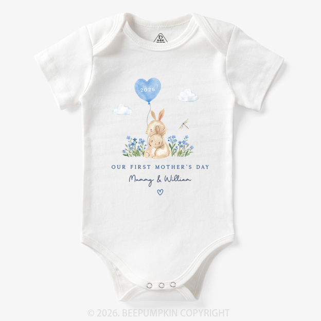 Personalized Our First Mother's Day Rabbit Together Bodysuit