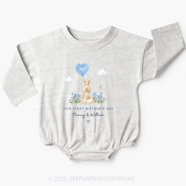 Personalized Our First Mother's Day Rabbit Together Baby Bubble Romper