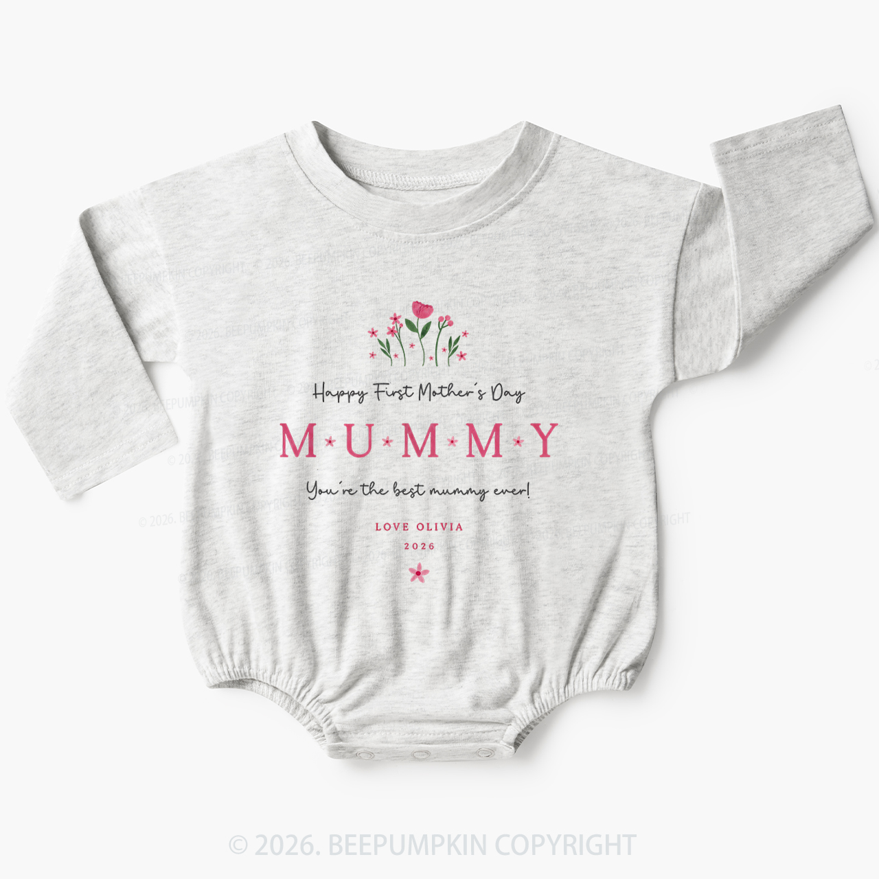 Personalized Our First Mother's Day Together Flower Baby Bubble Romper