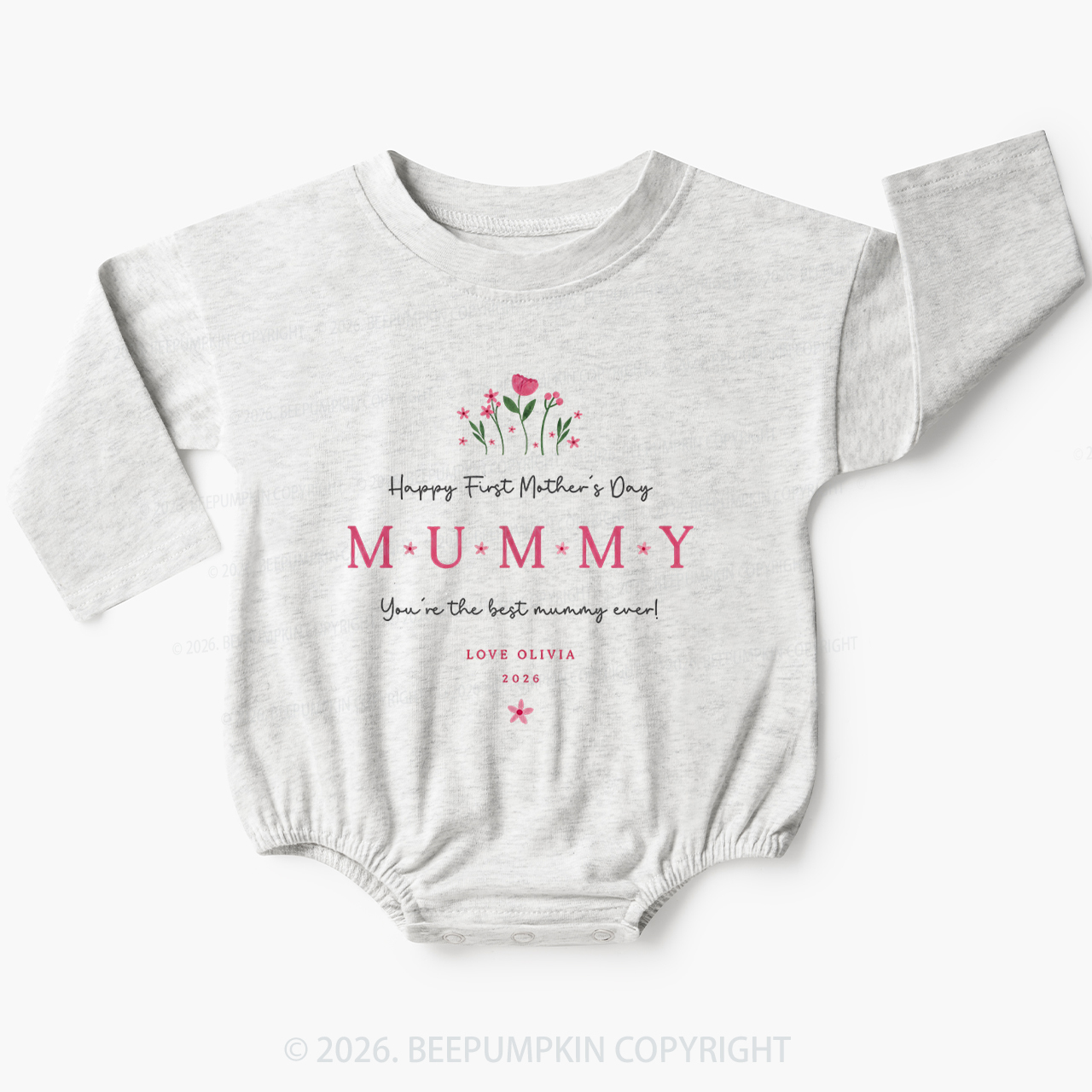 Personalized Our First Mother's Day Together Flower Baby Bubble Romper