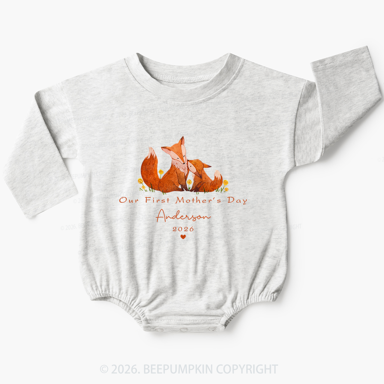 Personalized First Mother's Day Fox Baby Bubble Romper