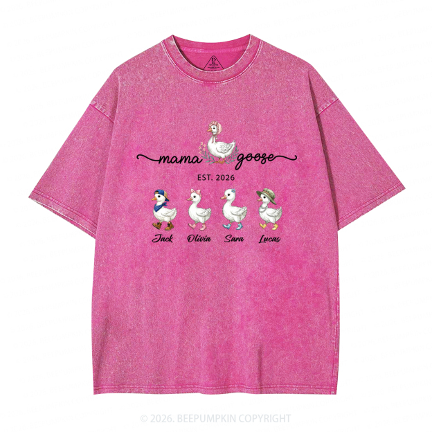 Personalized Mama Kids Names Washed T-Shirts
