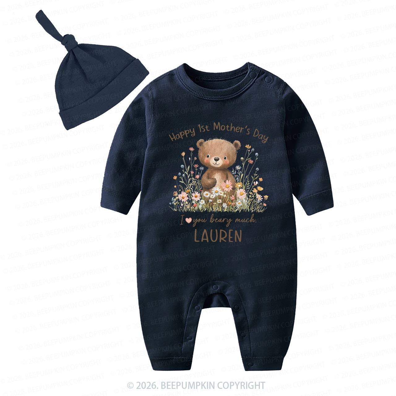 Personalized Happy 1st Mother's Day Floral Bear Baby Coming Home Outfit