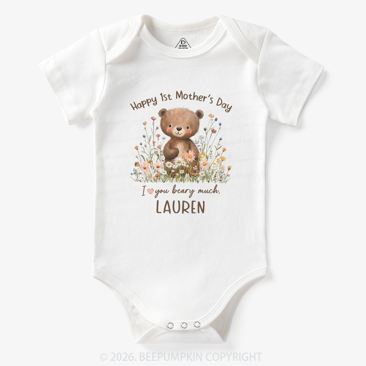 Personalized Happy 1st Mother's Day Floral Bear Bodysuit