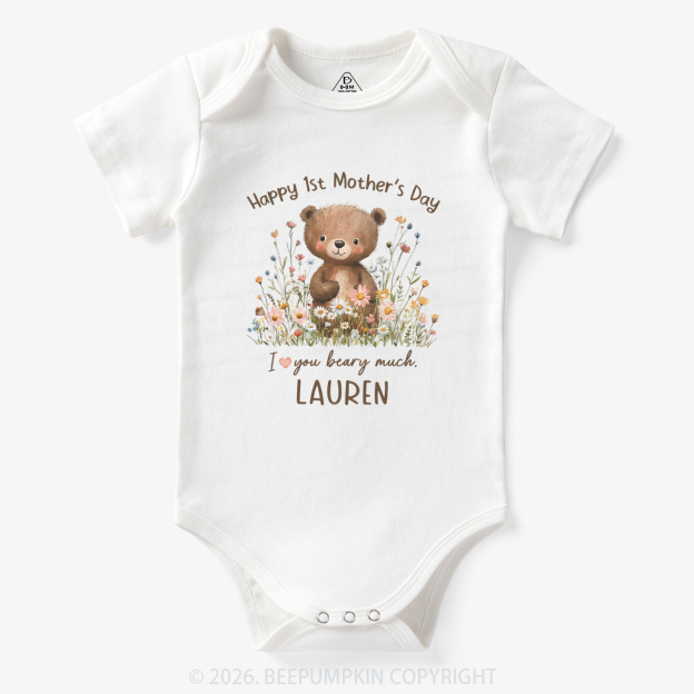 Personalized Happy 1st Mother's Day Floral Bear Bodysuit