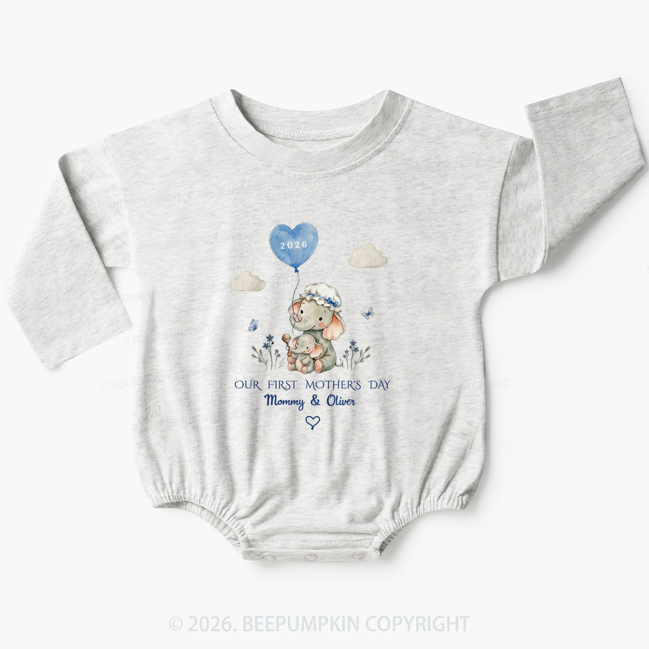 Personalized First Mother's Day Elephant Baby Bubble Romper