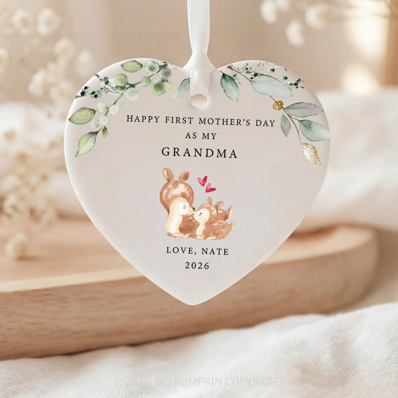 Personalized Deer First Mother's Day Gift Ornament Beepumpkin