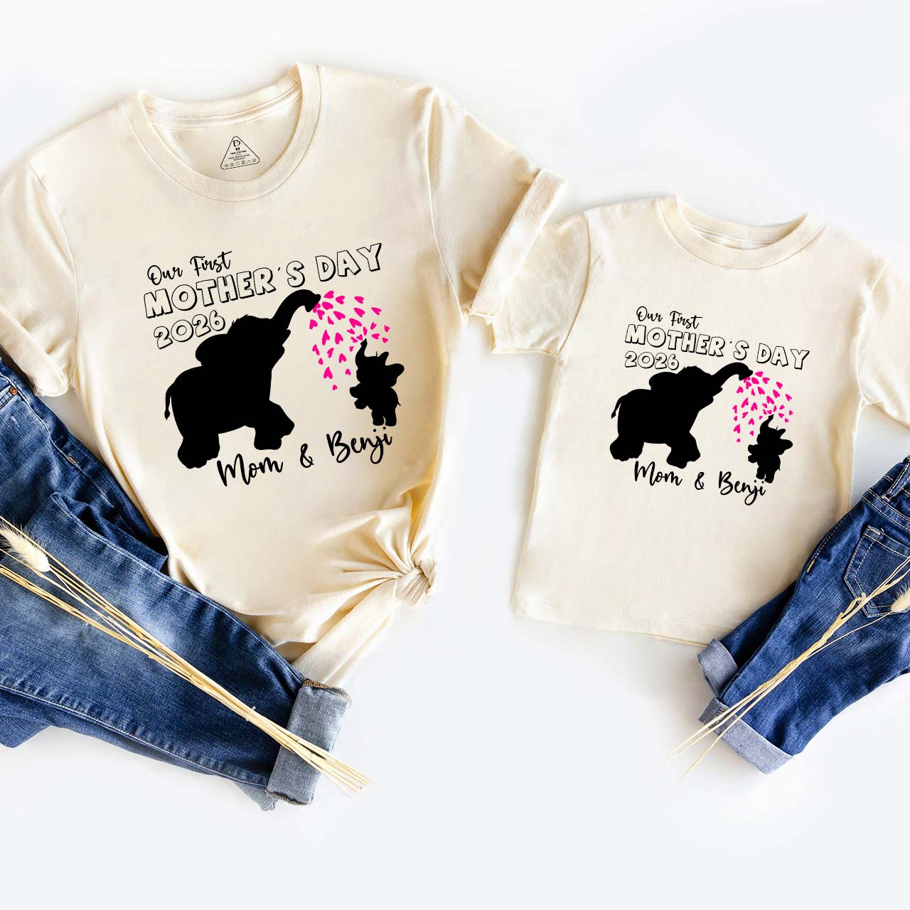 Personalized Our First Mothers Day Elephants Mom&Me Matching Tees