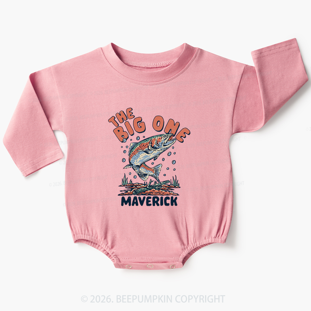 Personalized Retro The Big One Fishing Trout 1st Birthday Baby Bubble Romper