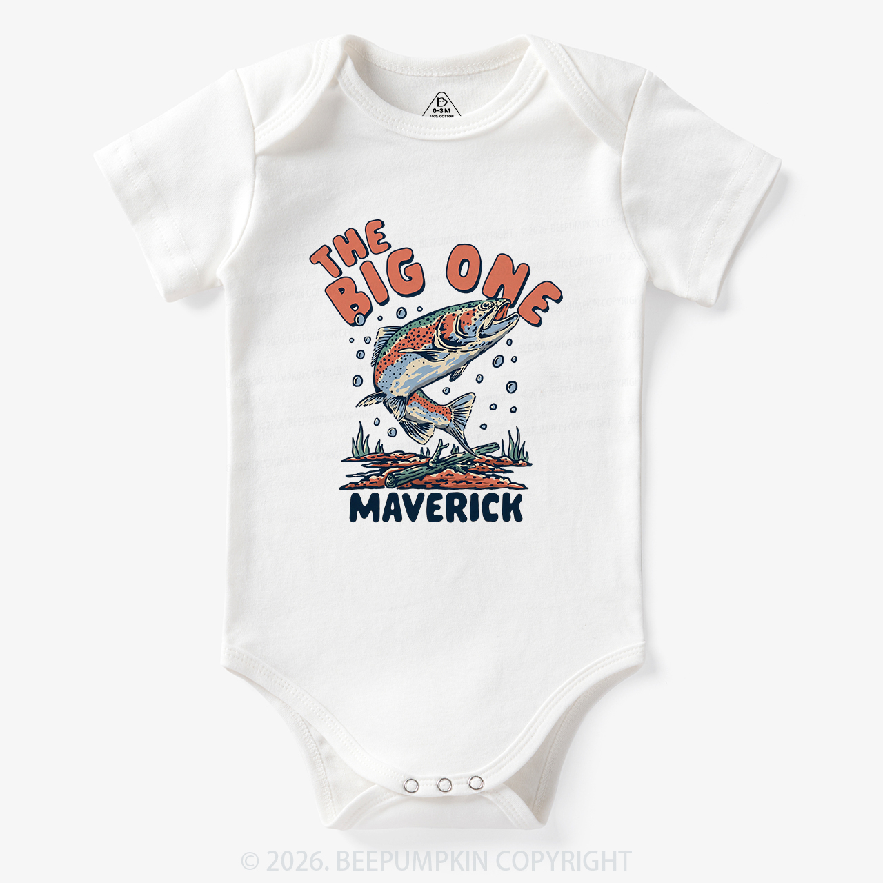 Personalized Retro The Big One Fishing Trout 1st Birthday Bodysuit
