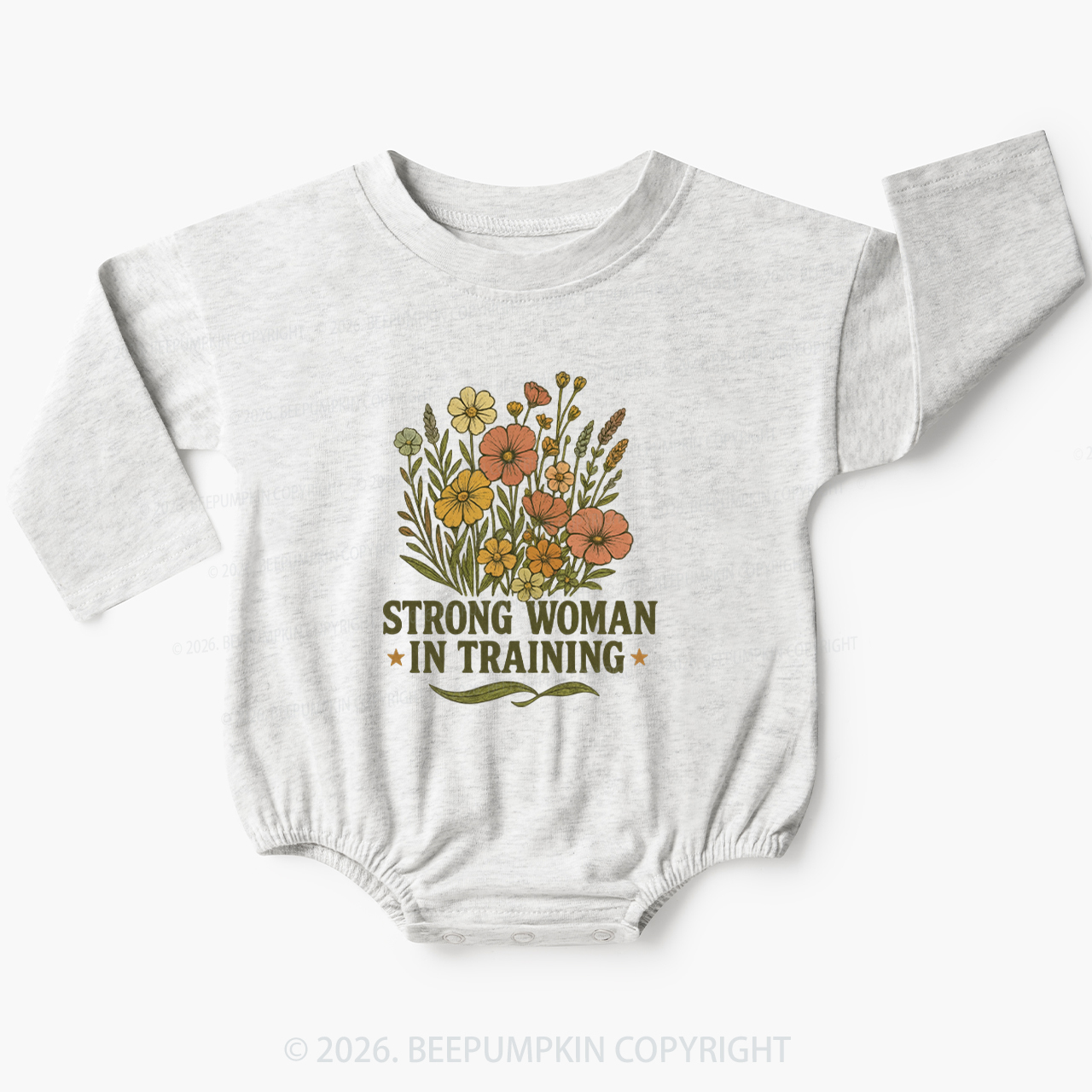 Strong Woman In Training Floral Baby Bubble Romper