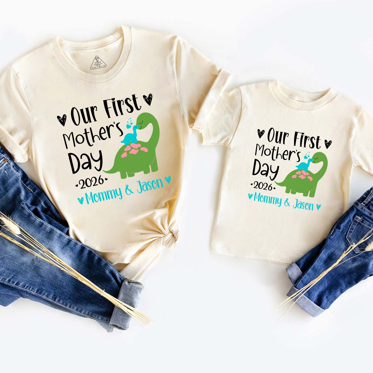 Personalized Our First Mothers Day Baby Dinosaur Mom&Me Matching Tees